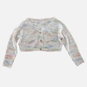 Nordstrom BP. Ivory Space Dye Speckled Cropped Cardigan Sweater Small